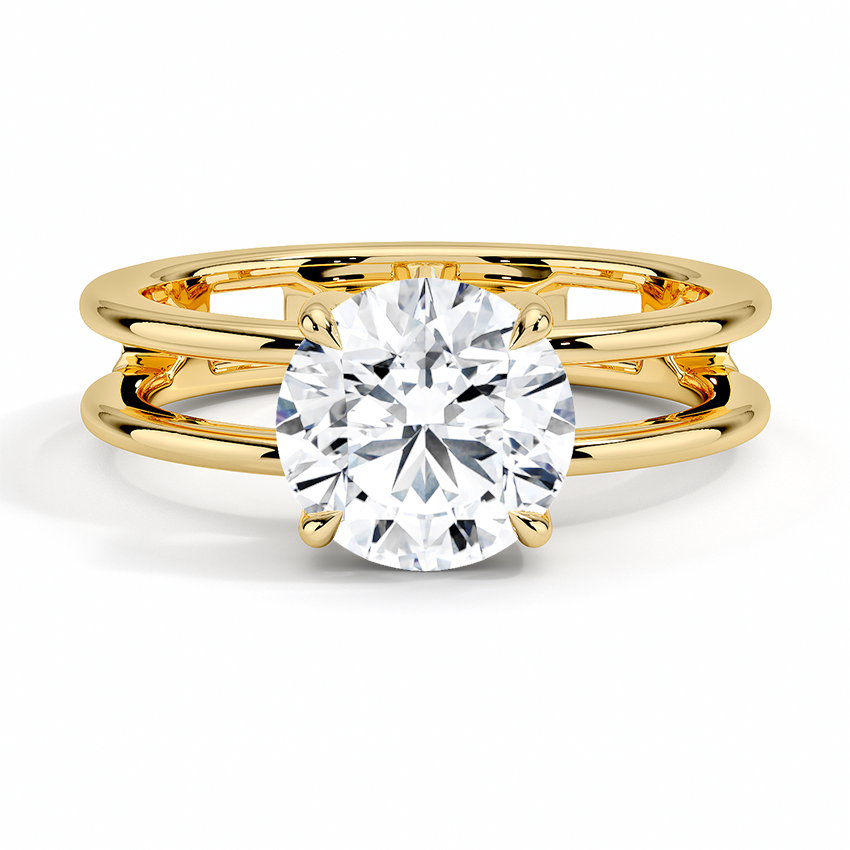 Open Double Band Solitaire Ring in 14K yellow Gold