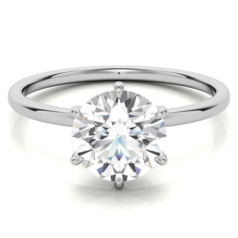 mingyugems 6 Claw Prong Round Petite Moissanite Solitaire Ring
