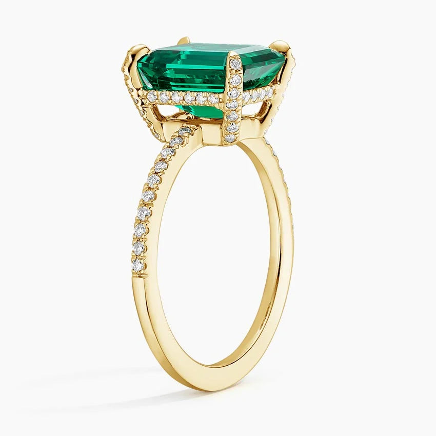 Lab Emerald and Diamond Cocktail Ring in 18K Yellow Gold