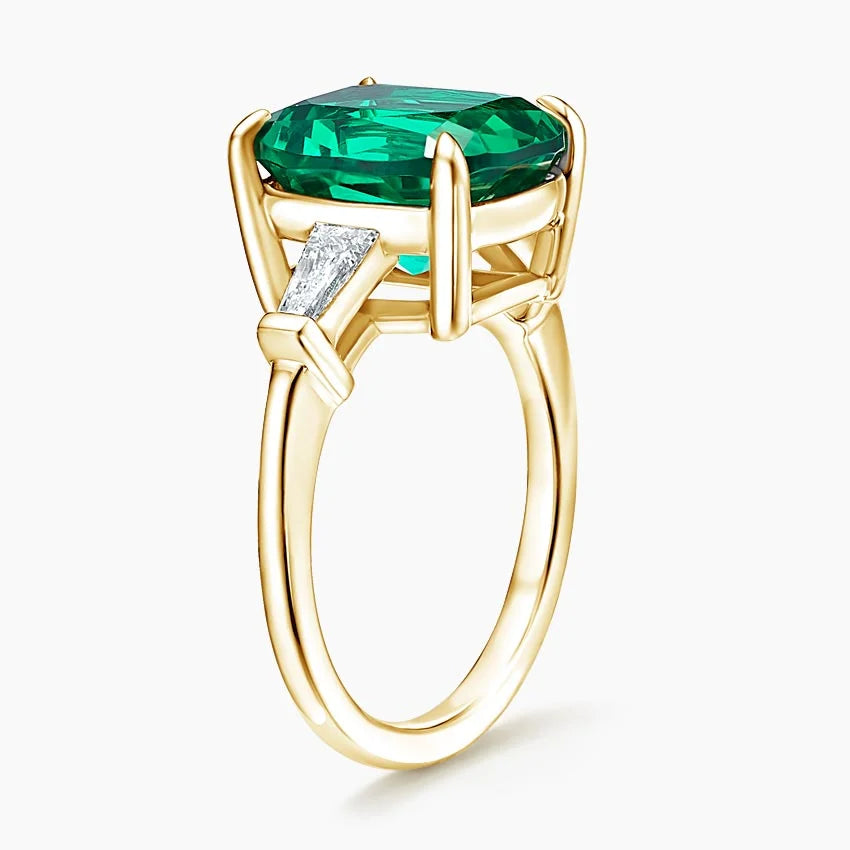 Three Stone Lab Emerald and Lab Diamond Cocktail Ring in 18K Yellow Gold