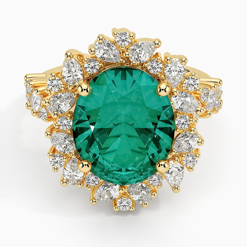 Lab Emerald and Lab Diamond Cocktail Ring in 14K Yellow Gold