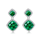 S925 Sterling Silver Stud Earrings, 3.0ct Square Emerald Cut