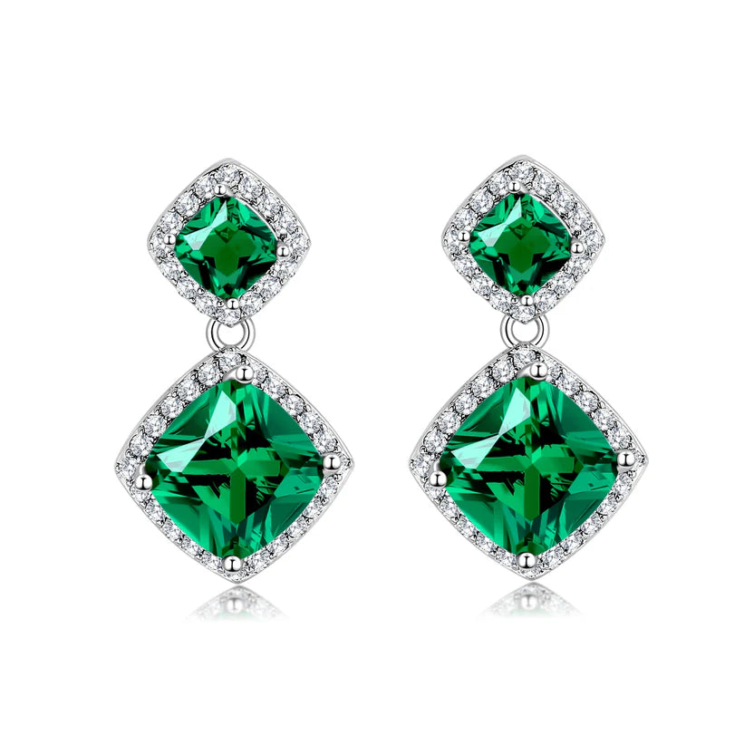 S925 Sterling Silver Stud Earrings, 3.0ct Square Emerald Cut