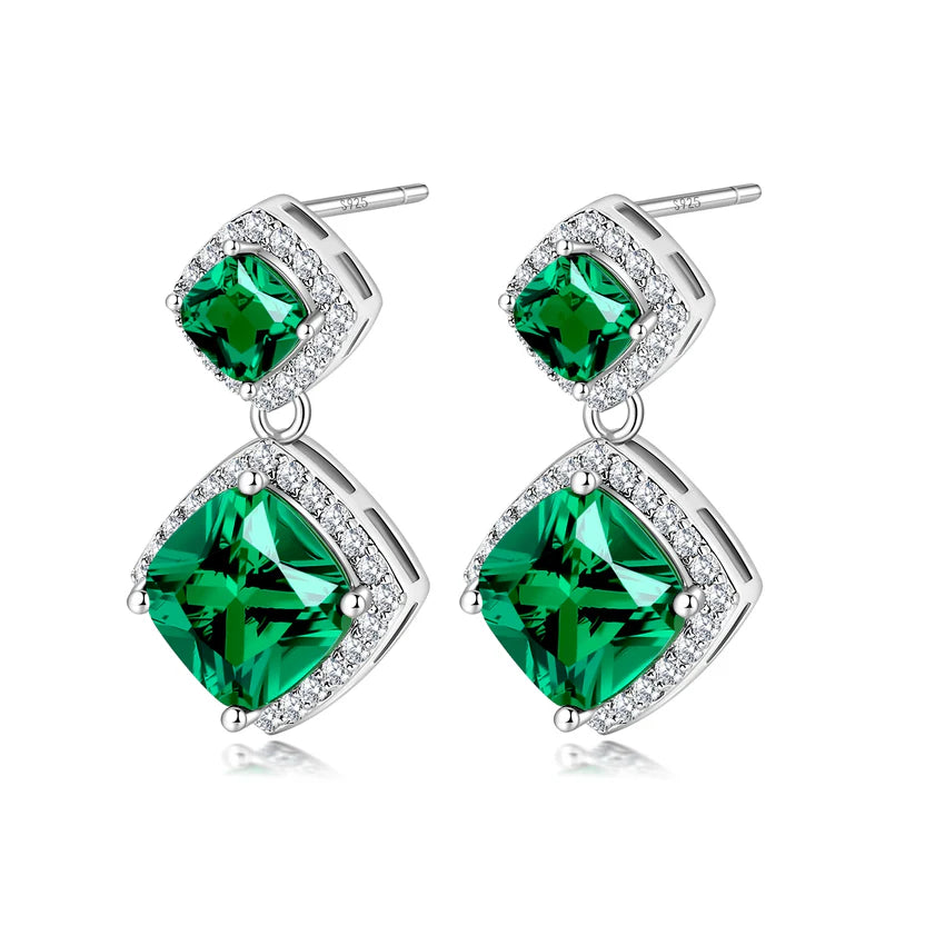 S925 Sterling Silver Stud Earrings, 3.0ct Square Emerald Cut