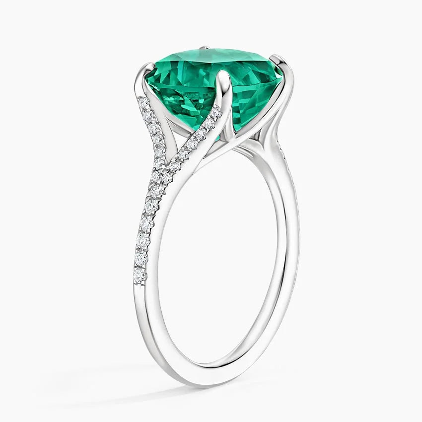 Lab Emerald and Diamond Cocktail Ring in 18K White Gold