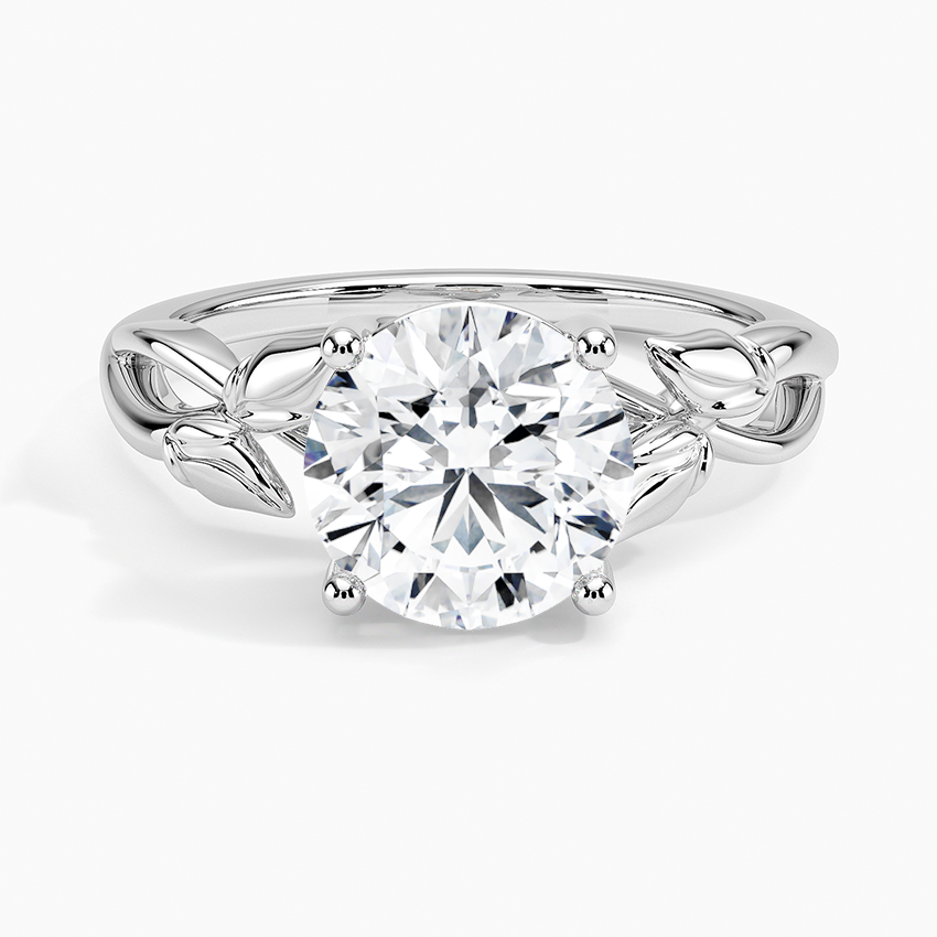 Budding Willow Round cut 2ct Solitaire Ring in 18K White Gold