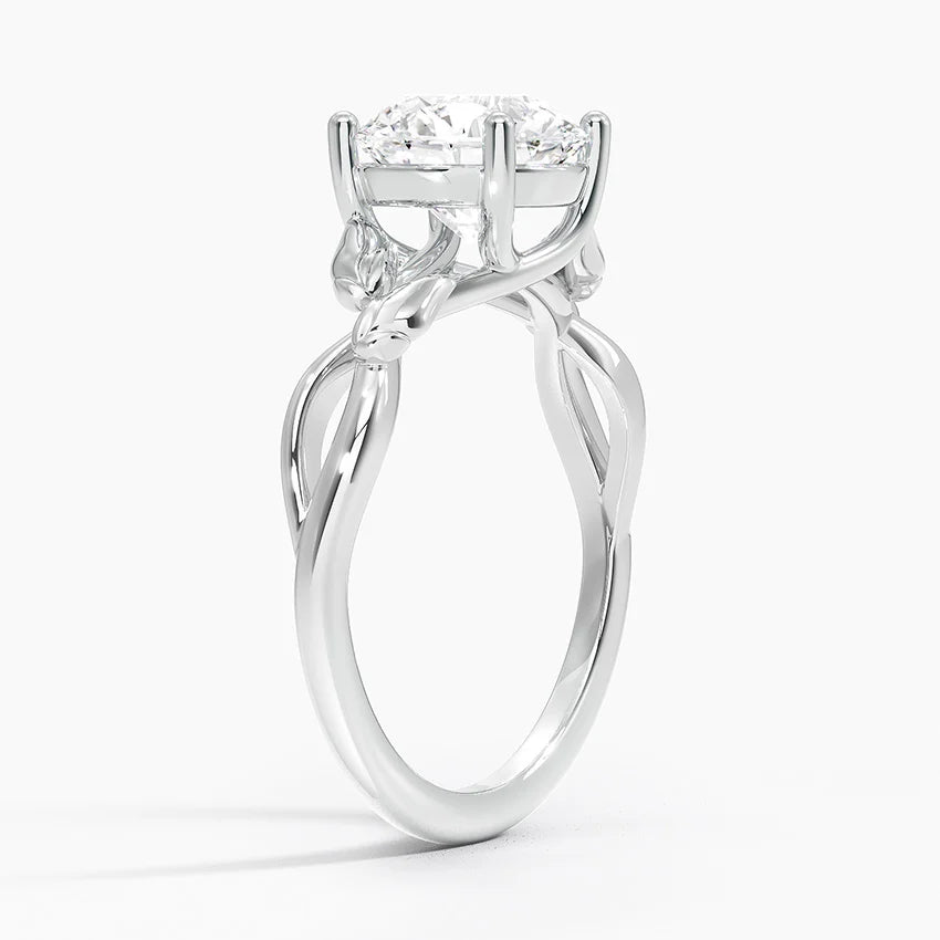 Budding Willow Round cut 2ct Solitaire Ring in 18K White Gold
