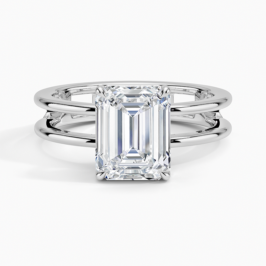 Open Double Band Solitaire Ring in 18K White Gold