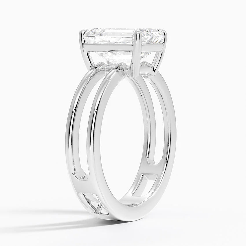 Open Double Band Solitaire Ring in 18K White Gold