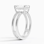 Open Double Band Solitaire Ring in 18K White Gold